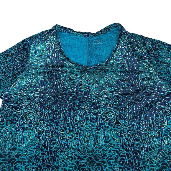 Catherines Womens 2X Tunic Top 22/24W Floral Blue/Black Stretch Velvet Soft Knit - Picture 6 of 10
